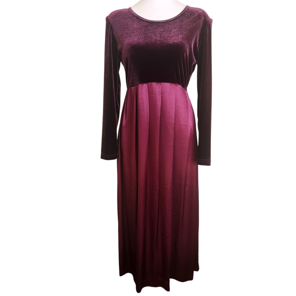 Vintage 90s Velvet Satin Maxi Dress 8P  Red Burgundy Whimsigoth Gothic Witchy - Picture 3 of 16